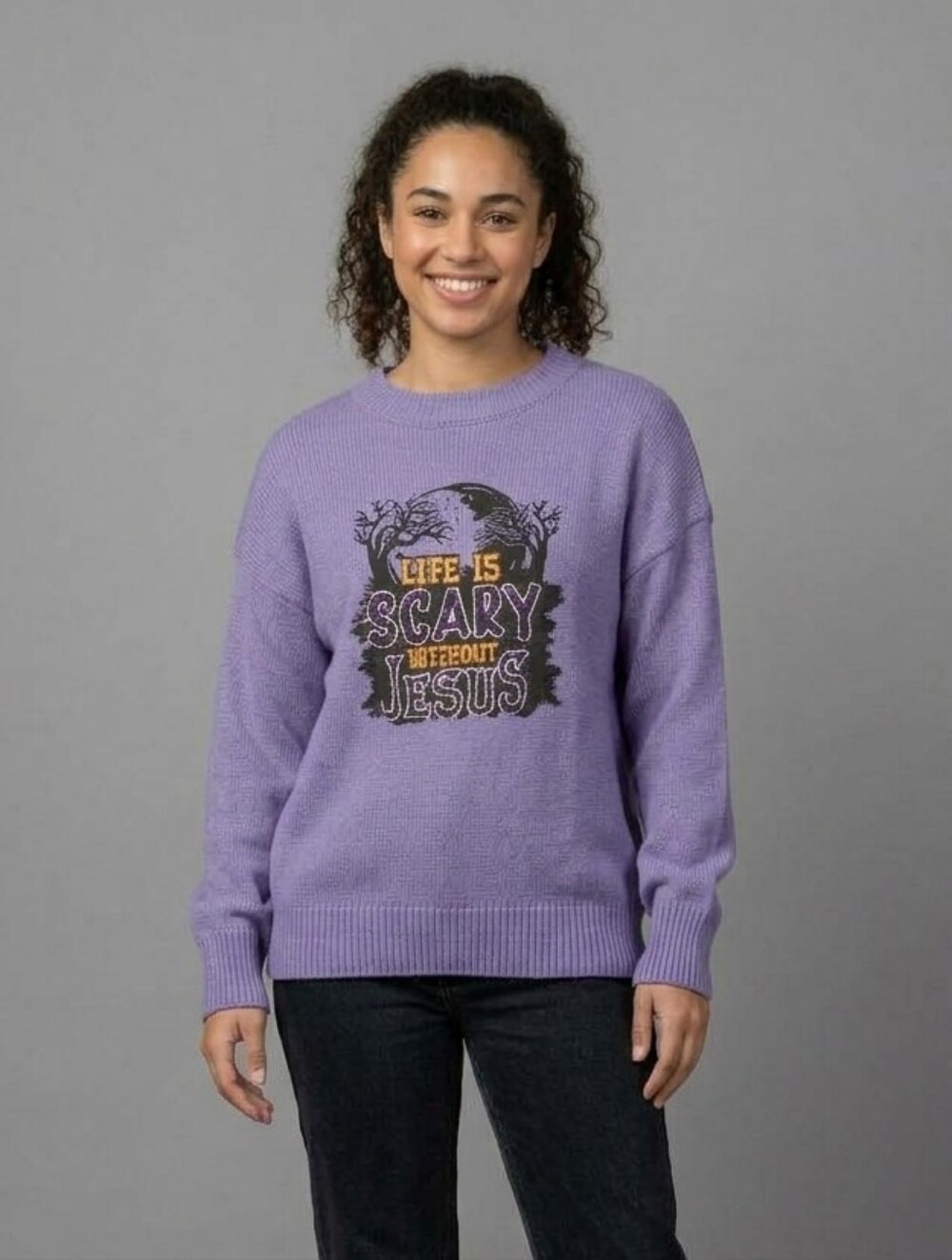 LIFE IS SCARY WITHOUT JESUS Crewneck-Sm, NWT #077